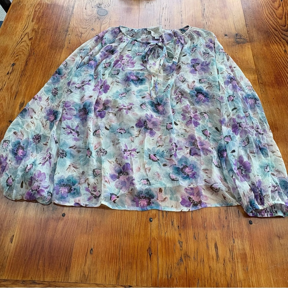 Johnny Was‎ Glinda silk peasant blouse XL floral white purple light sheer NWT - Picture 10 of 12